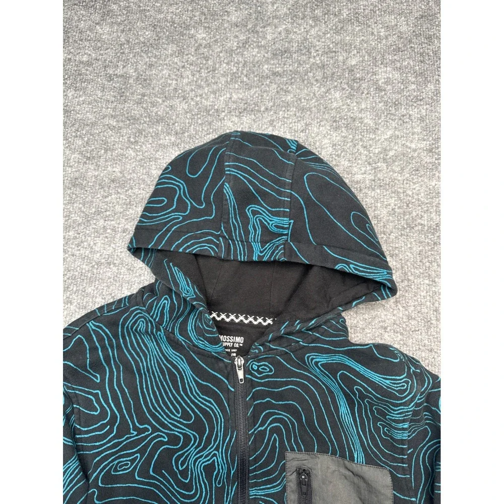 Mossimo Boys XL 16 Full Zip Hoodie Black Teal Topo Map Graphic Utility Pocket‎